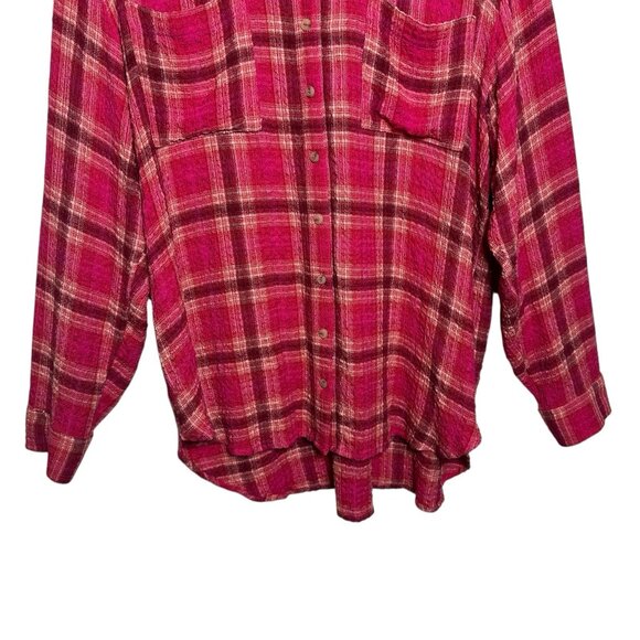 Anthropologie Pilcro XL Long Sleeve Button Up Plaid Relaxed Fit Shirt Pink Fuzzy - Picture 4 of 12